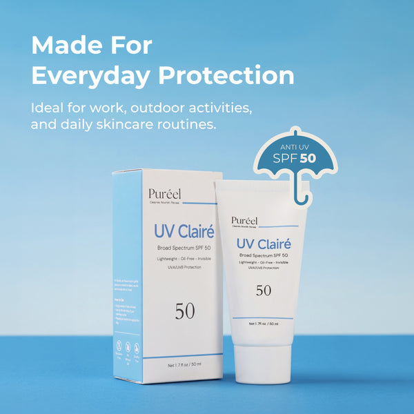 Puréel UV Clairé SPF 50 Broad Spectrum Daily Sunscreen – Lightweight, No White Cast, For All Skin Types